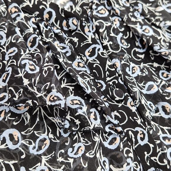 Veronica Beard -561 Silk Buttoned Ruffle Blouse Long Sleeve Navy and Gold Size 6 - Picture 4 of 12